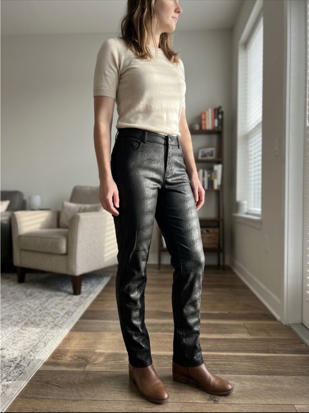 INC International Concepts Black Faux Leather Skinny Pants